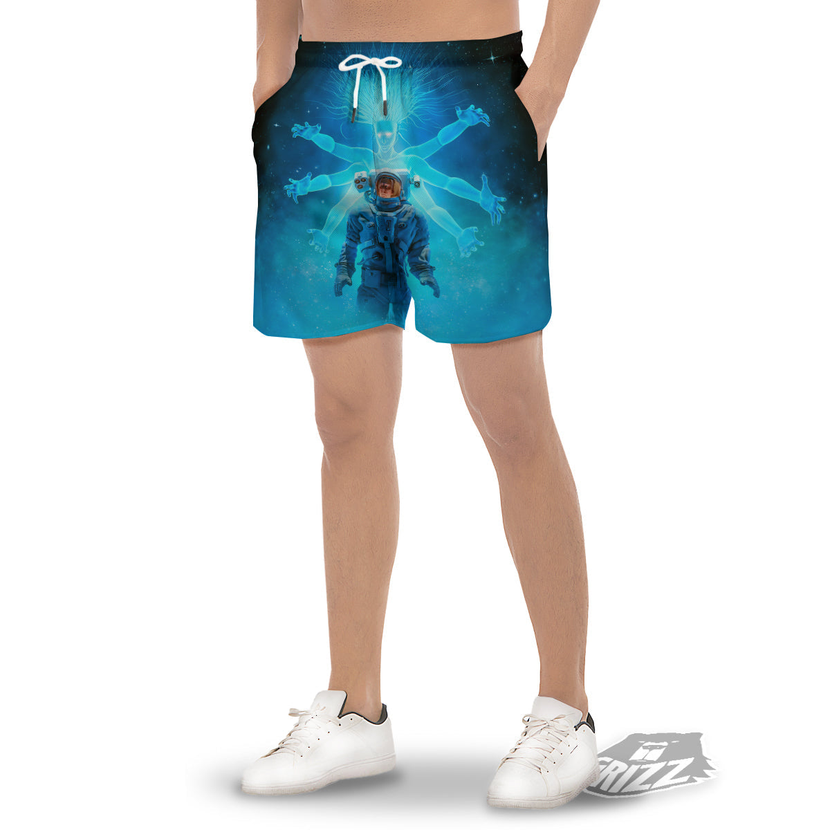 Astronaut And Female Alien Print Men's Gym Shorts-grizzshop