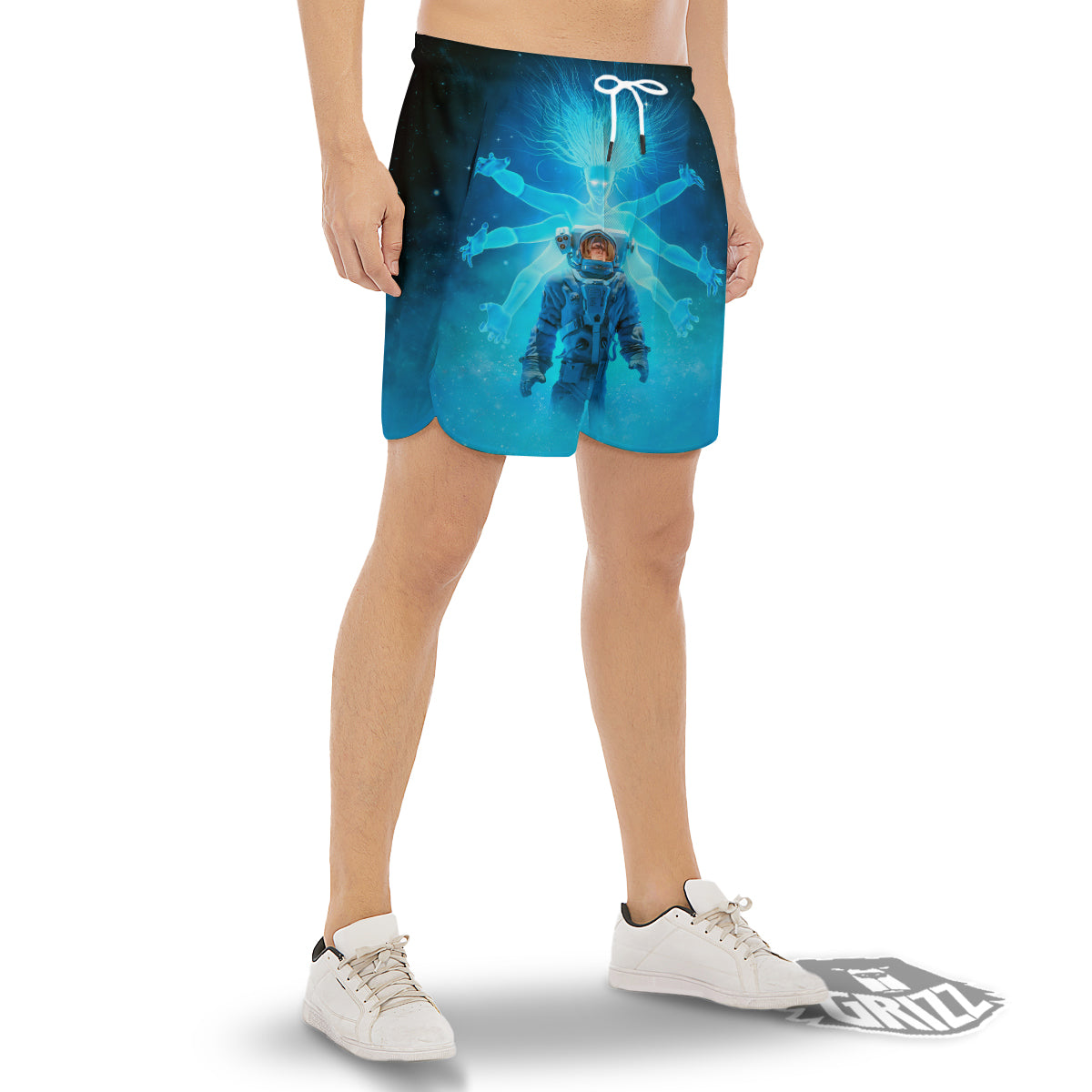 Astronaut And Female Alien Print Men's Gym Shorts-grizzshop