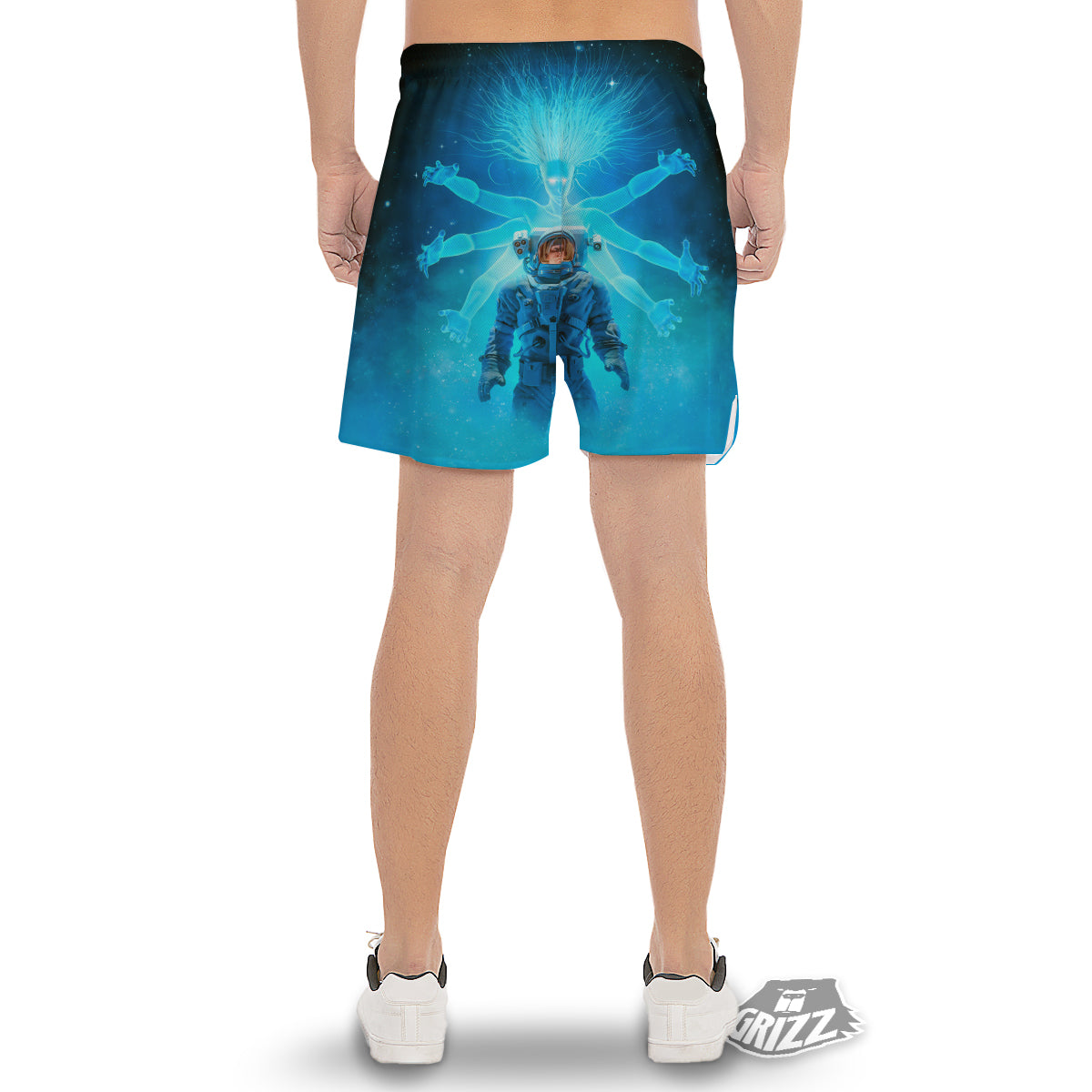 Astronaut And Female Alien Print Men's Gym Shorts-grizzshop