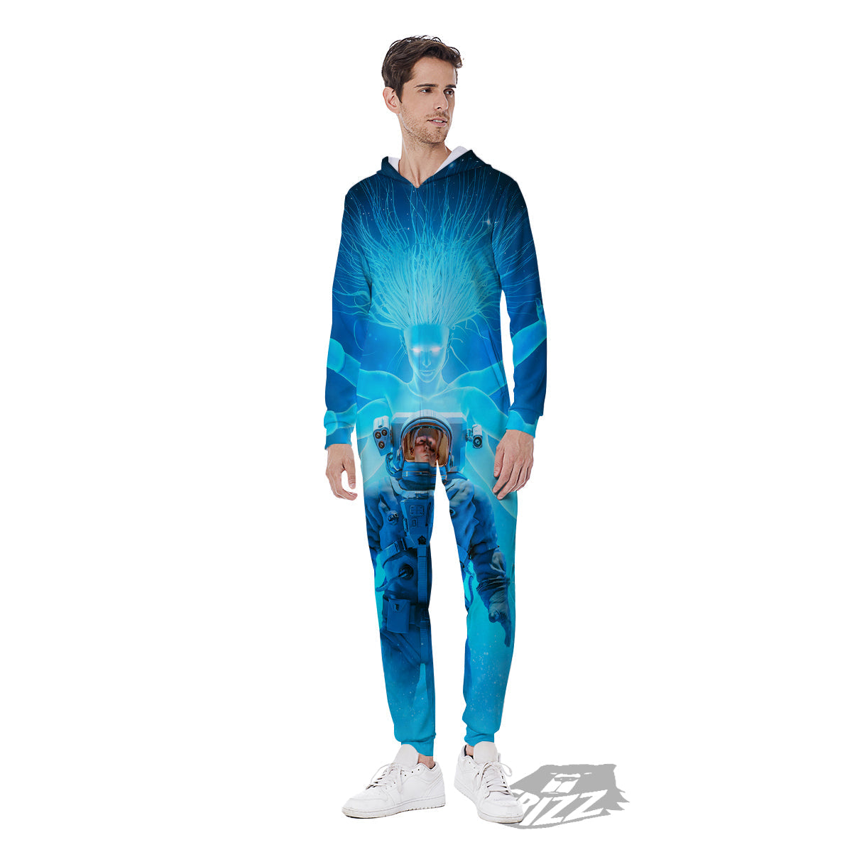 Astronaut And Female Alien Print Men's Jumpsuit-grizzshop