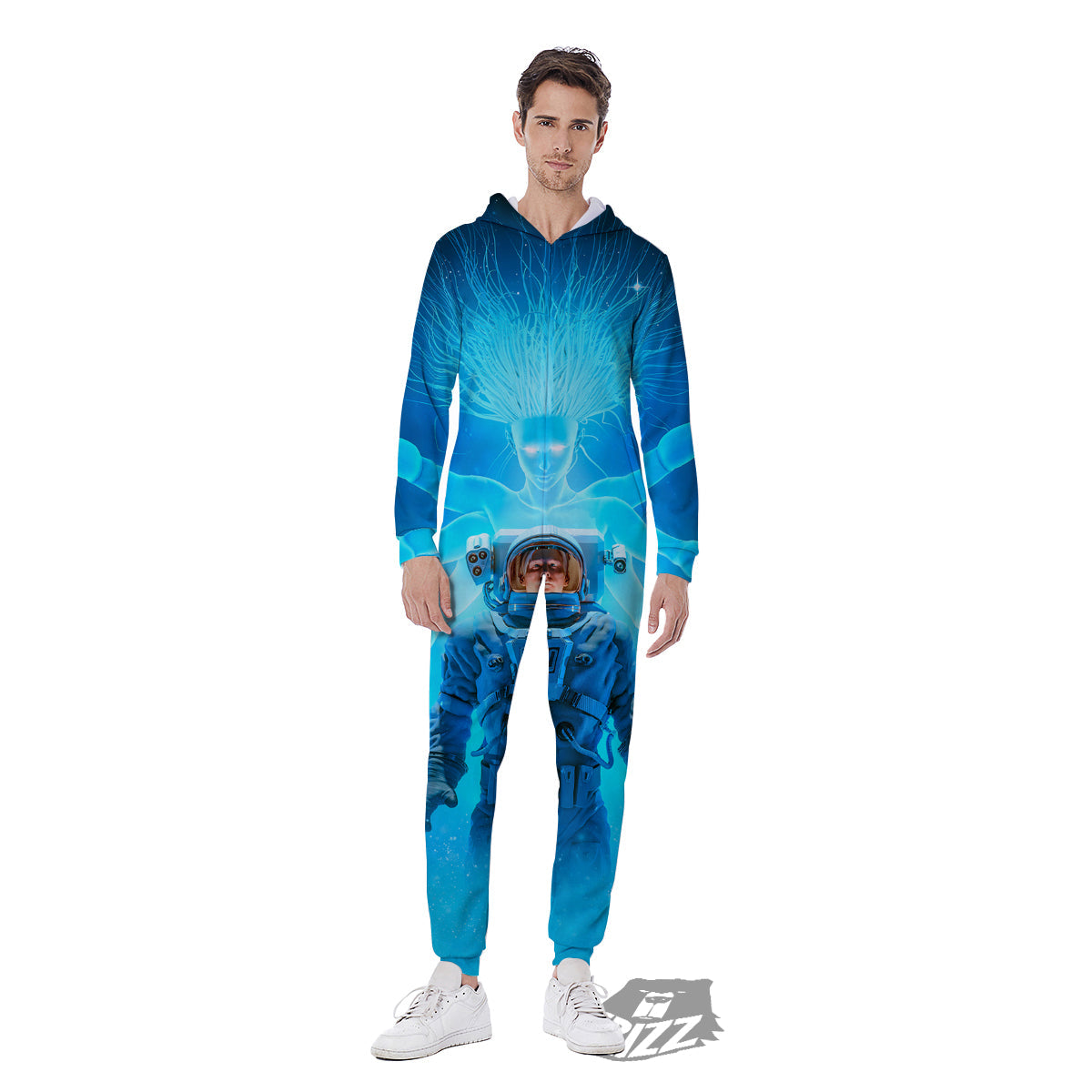 Astronaut And Female Alien Print Men's Jumpsuit-grizzshop