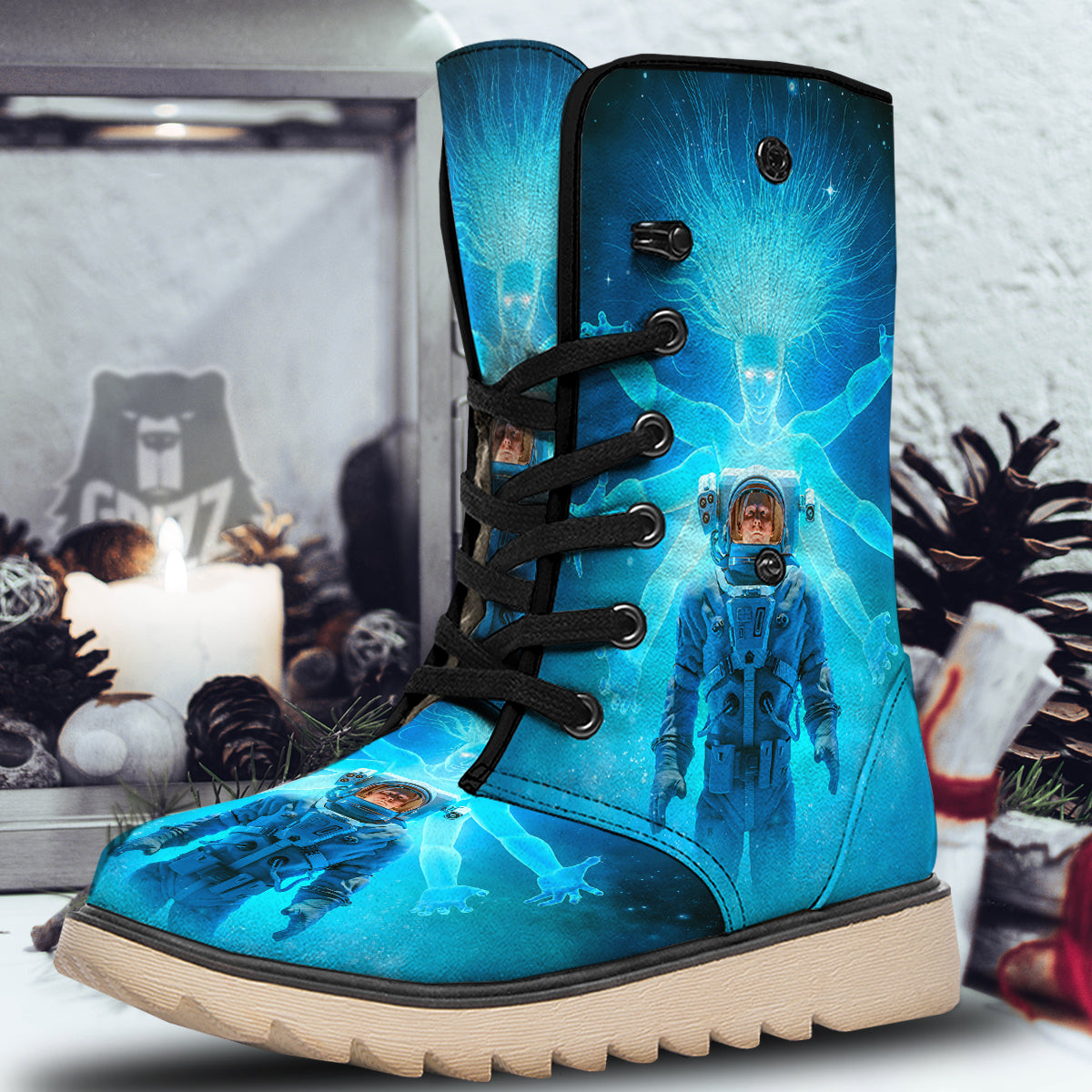 Astronaut And Female Alien Print Snow Boots-grizzshop
