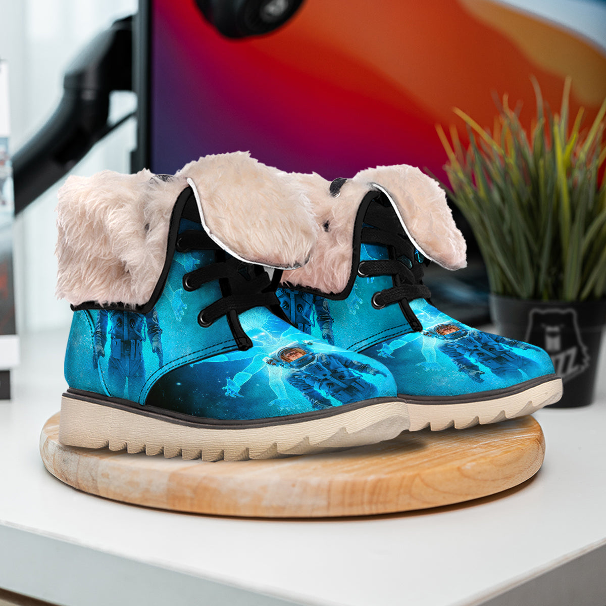 Astronaut And Female Alien Print Snow Boots-grizzshop