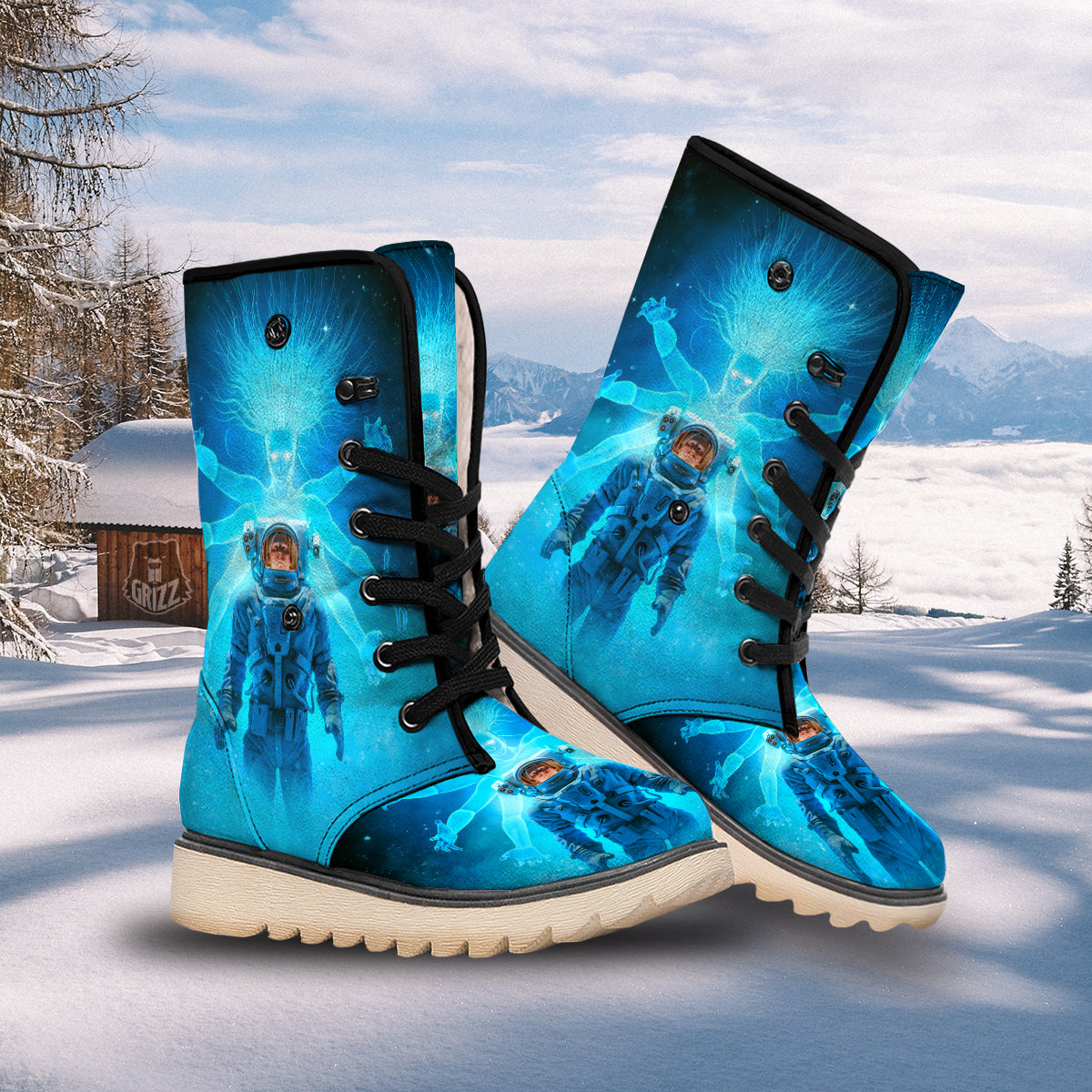 Astronaut And Female Alien Print Snow Boots-grizzshop