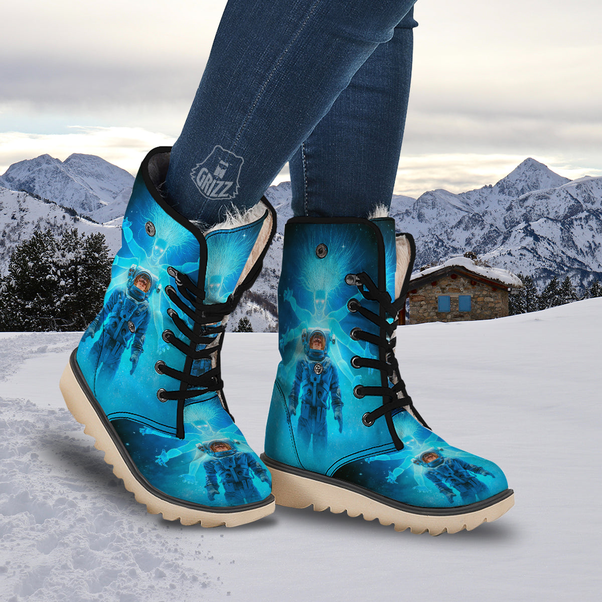 Astronaut And Female Alien Print Snow Boots-grizzshop
