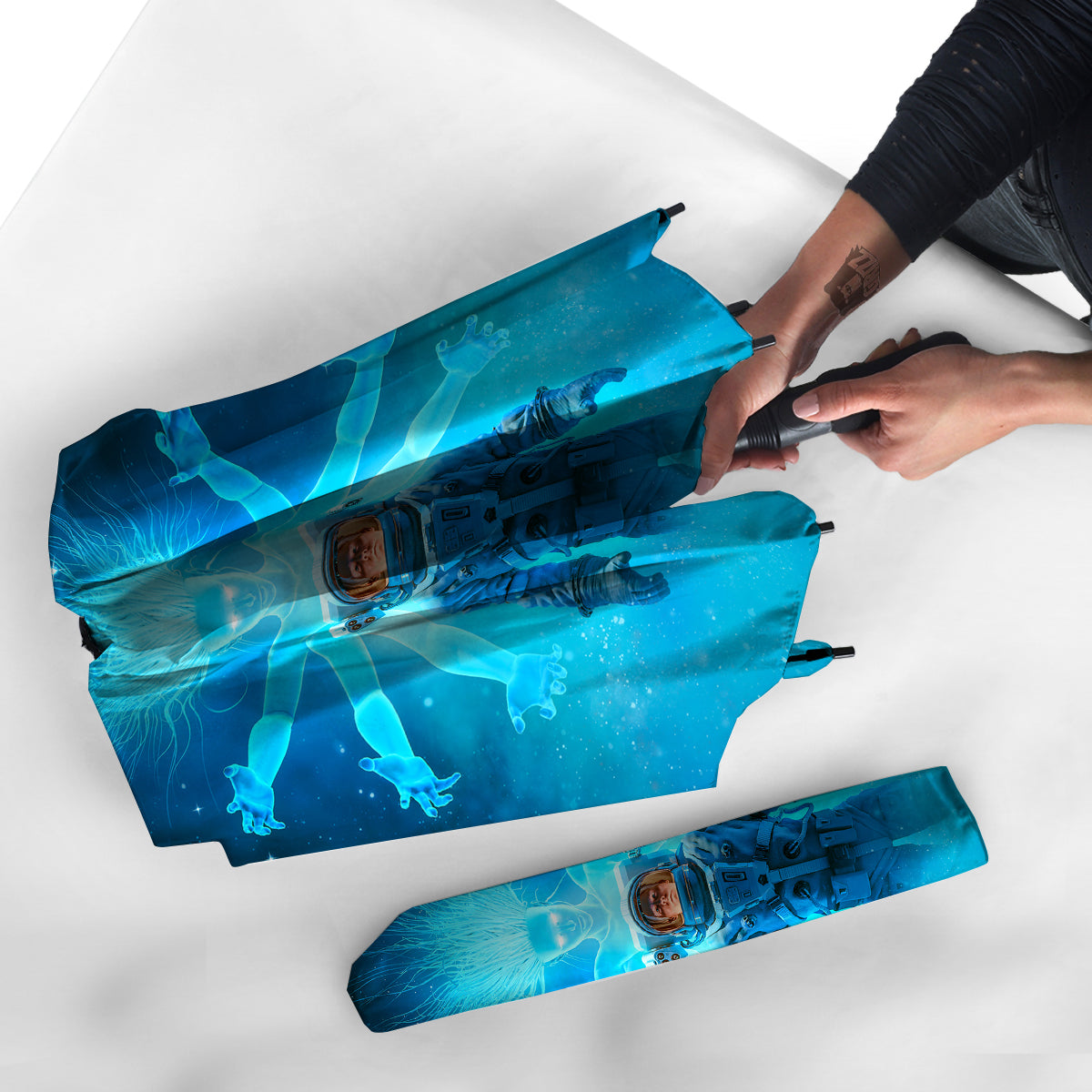 Astronaut And Female Alien Print Umbrella-grizzshop