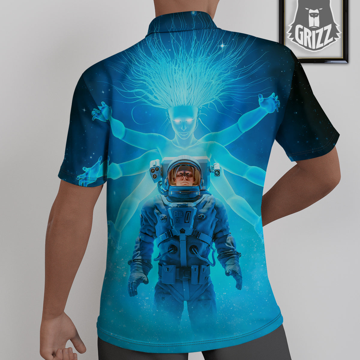 Astronaut And Female Alien Print Untucked Shirts-grizzshop