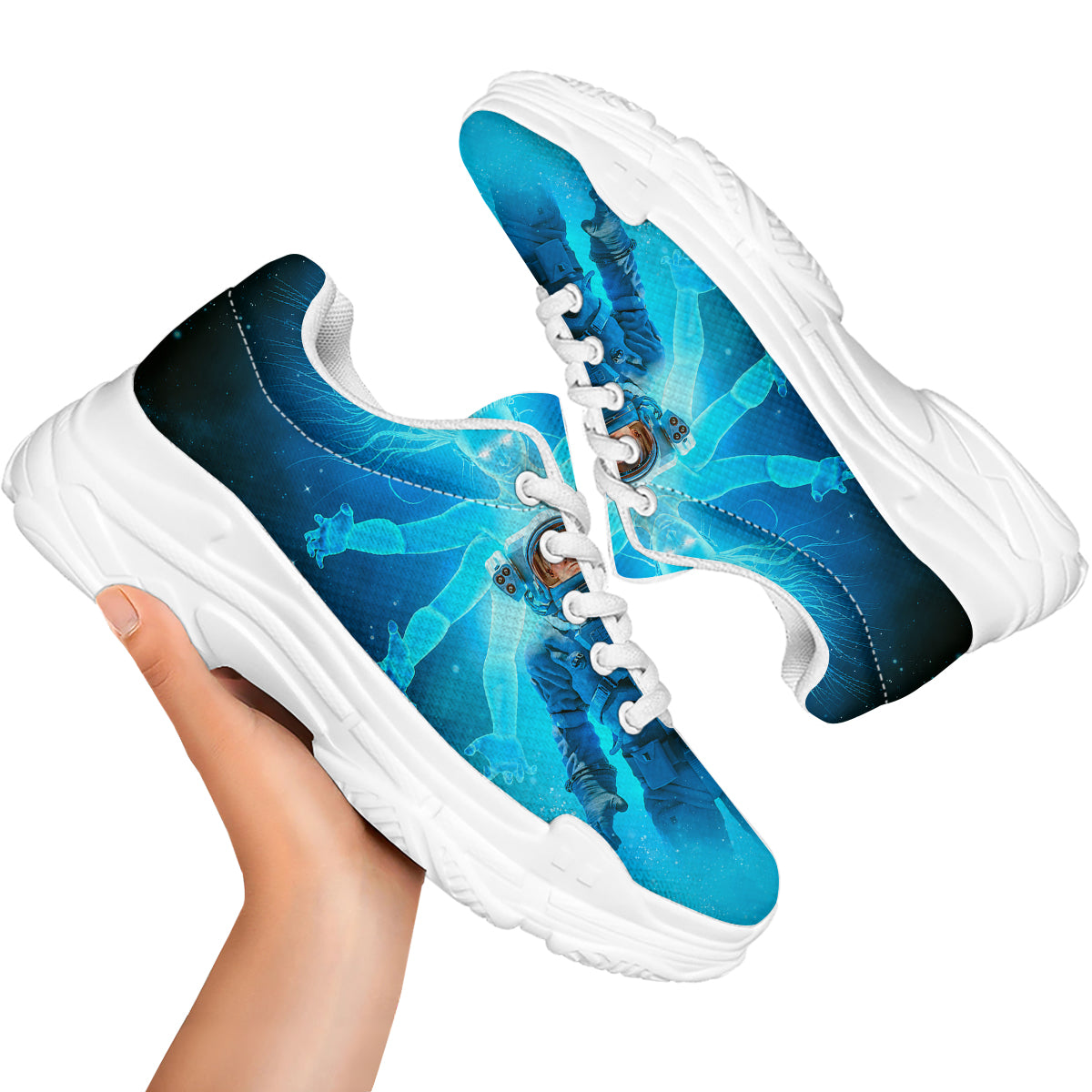 Astronaut And Female Alien Print White Chunky Shoes-grizzshop