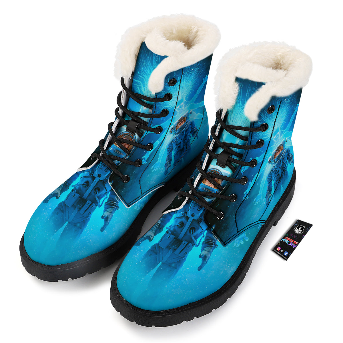 Astronaut And Female Alien Print Winter Boots-grizzshop