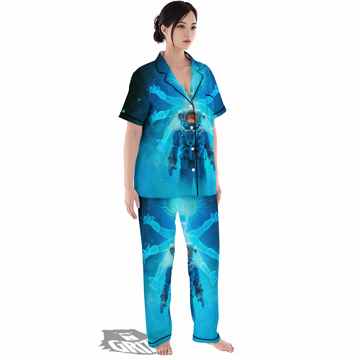 Astronaut And Female Alien Print Women's Pajamas Set-grizzshop