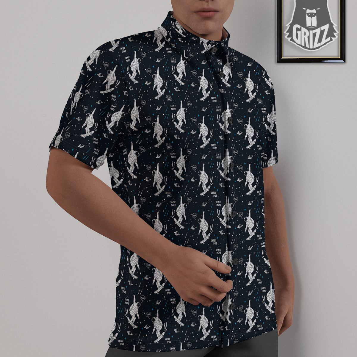 Astronaut Cute Print Pattern Untucked Shirts-grizzshop