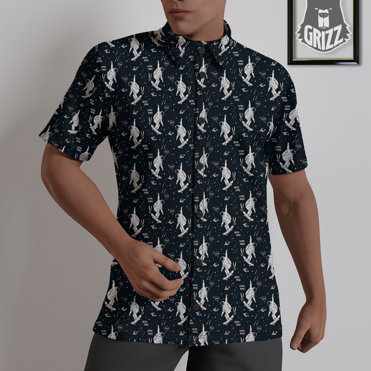 Astronaut Cute Print Pattern Untucked Shirts-grizzshop