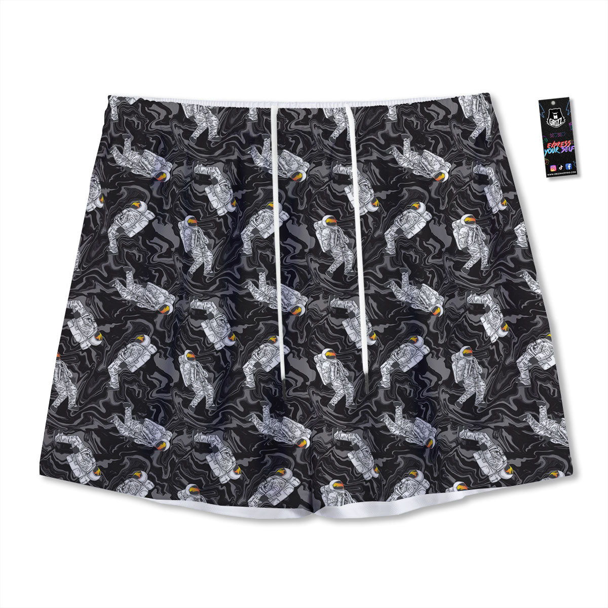 Blue Dark Kaleidoscope Print Mesh Shorts