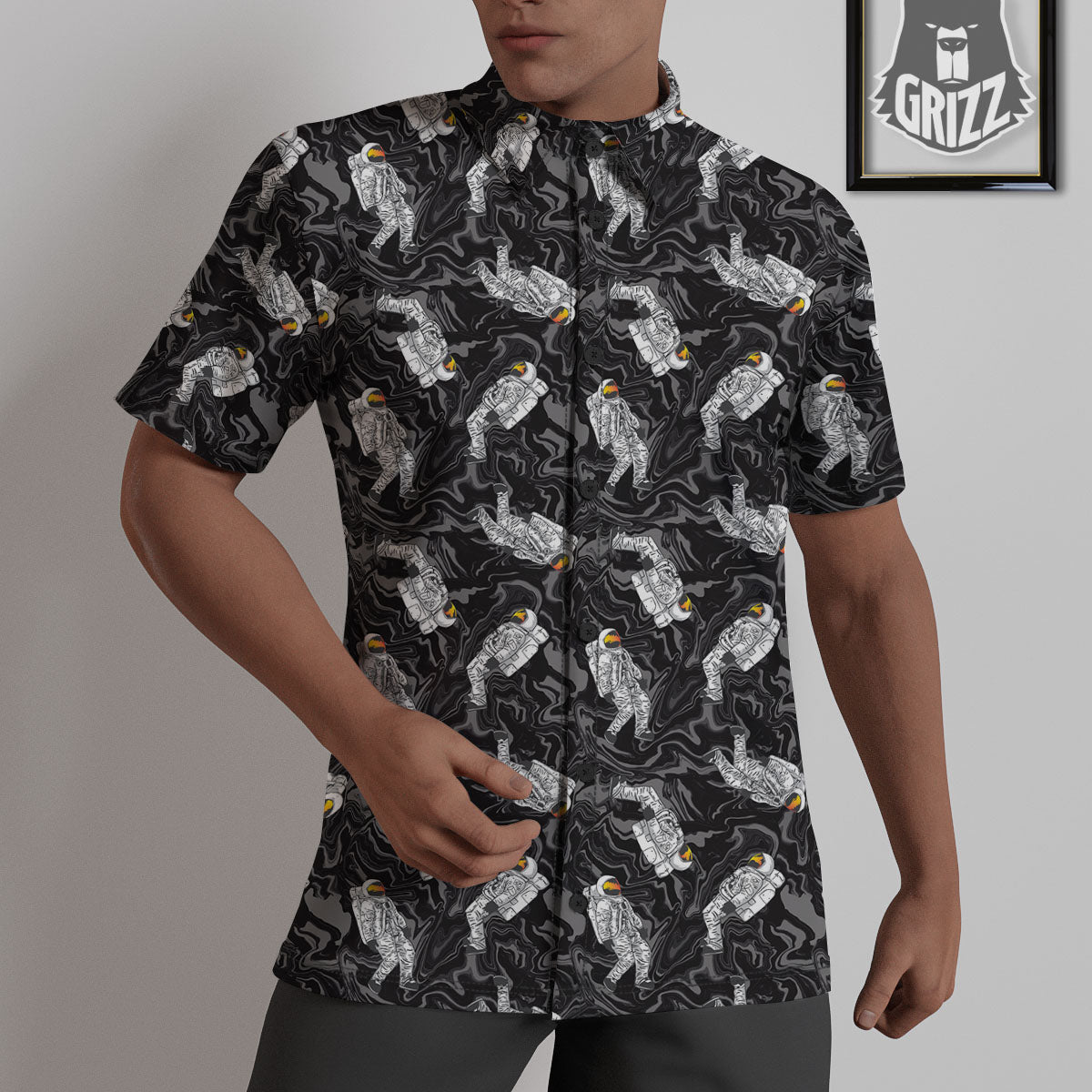 Astronaut Floating In Space Print Untucked Shirts-grizzshop