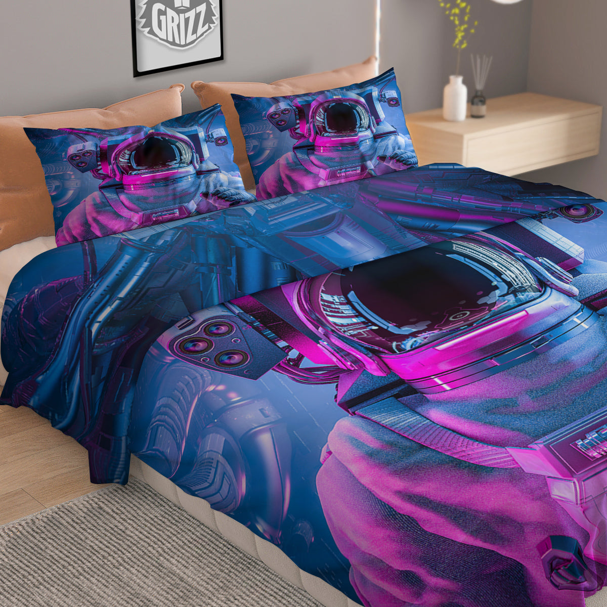 Astronaut Futuristic Print Duvet Cover Bedding Set