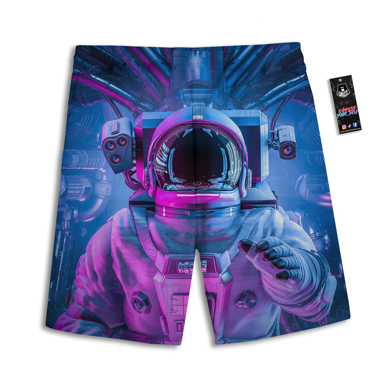 Astronaut Futuristic Print Men's Athletic Shorts