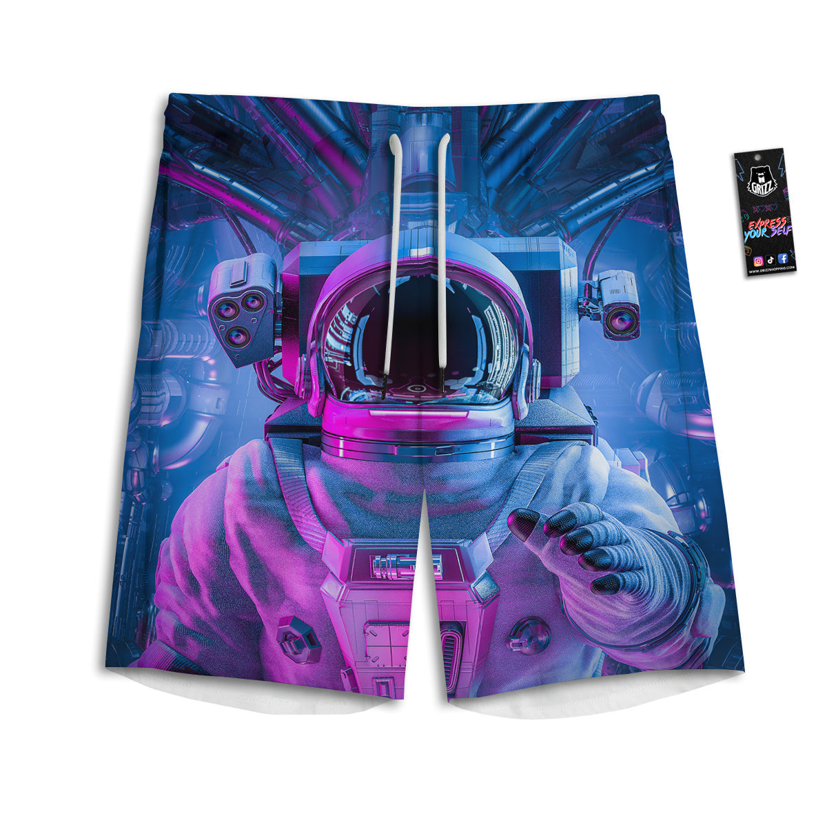 Astronaut Futuristic Print Men's Athletic Shorts