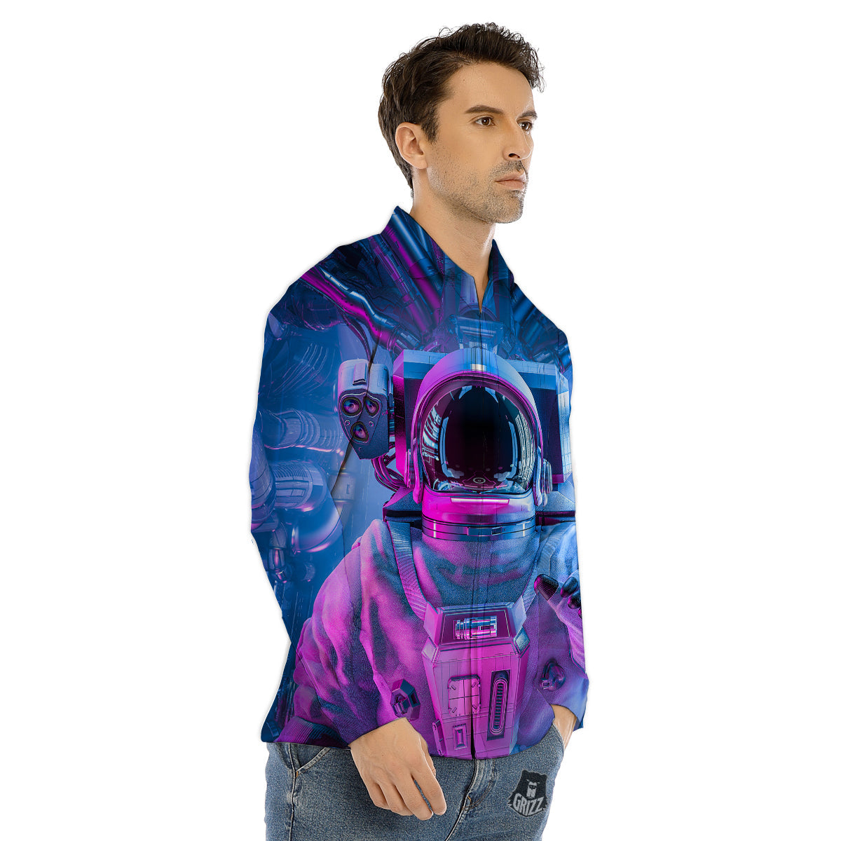 Astronaut Futuristic Print Men's Dress Shirts-grizzshop
