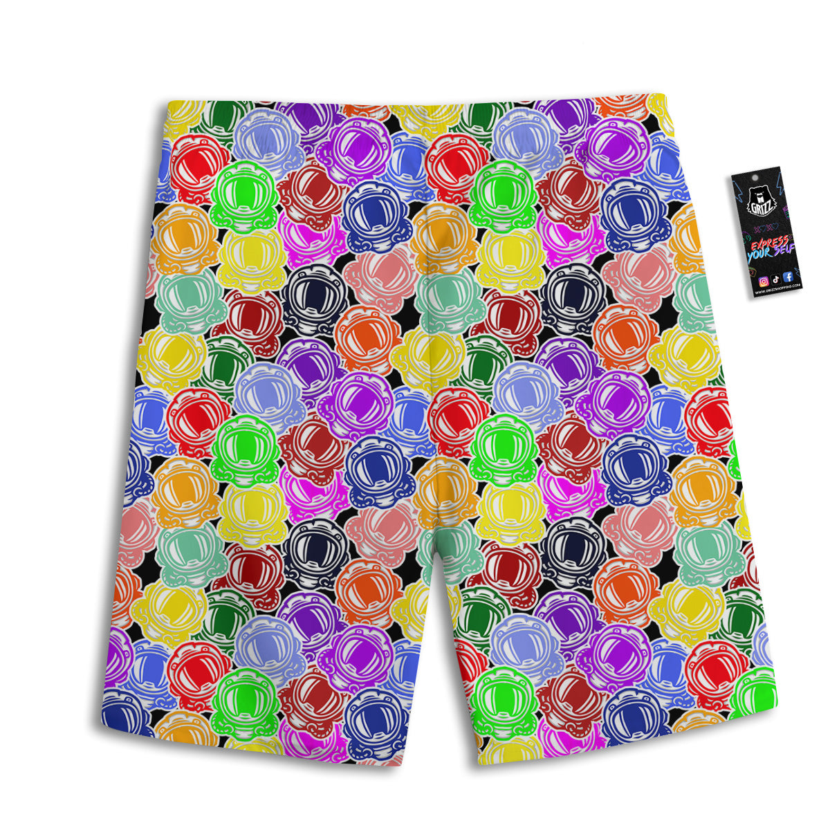 Astronaut Helmet Colorful Print Pattern Men's Athletic Shorts
