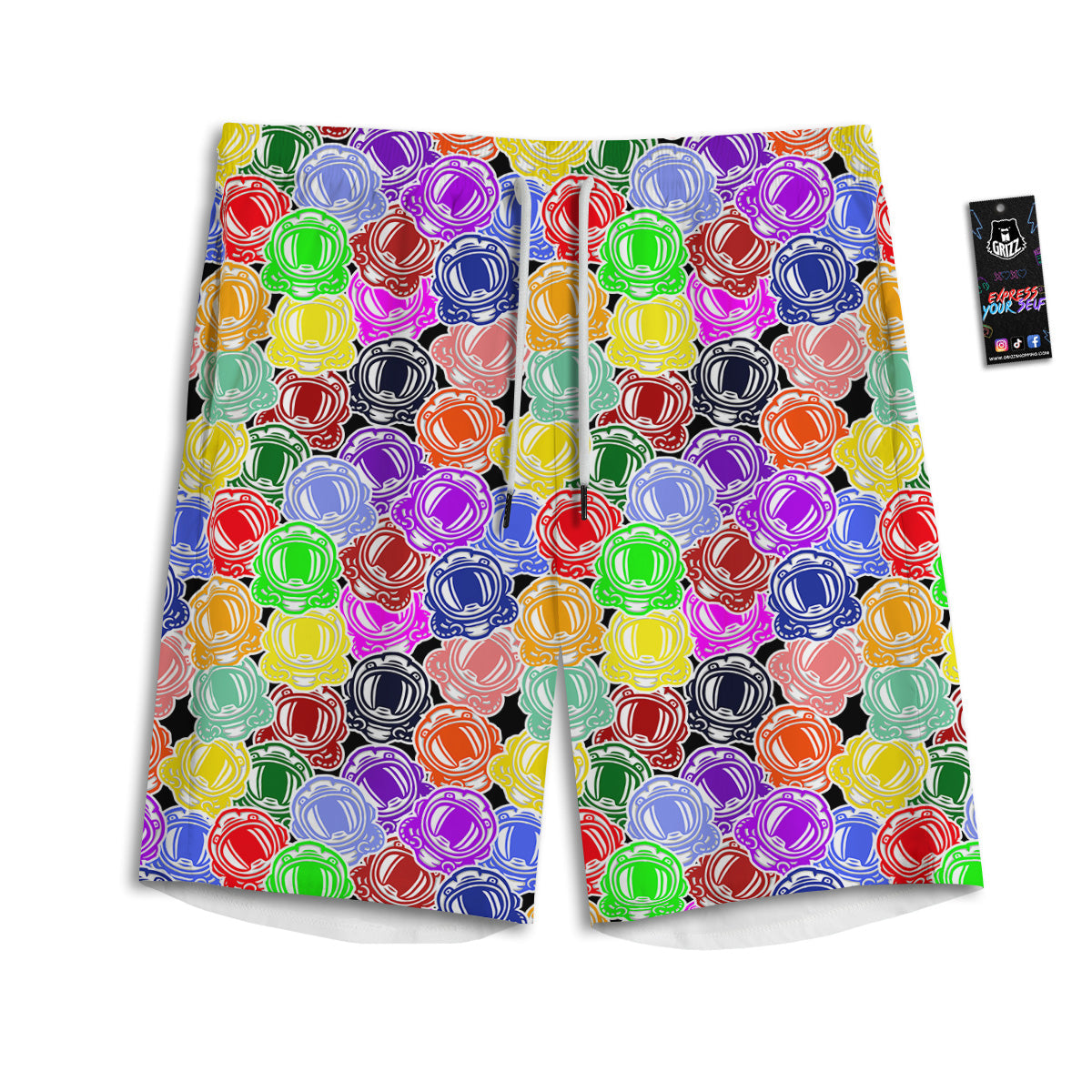 Astronaut Helmet Colorful Print Pattern Men's Athletic Shorts