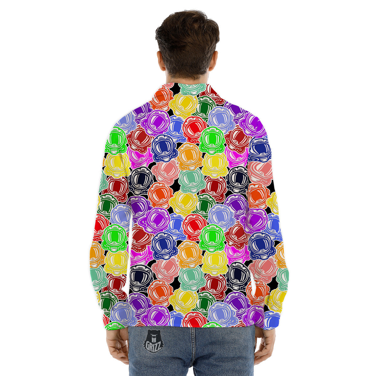 Astronaut Helmet Colorful Print Pattern Men's Dress Shirts-grizzshop