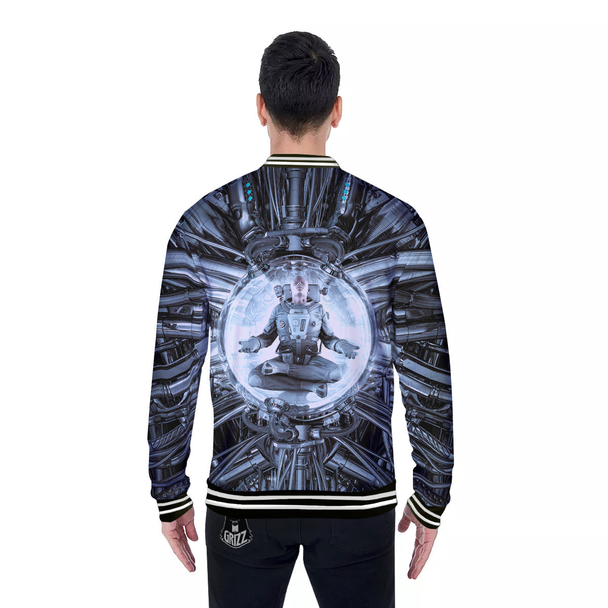 Astronaut In Machine Print Baseball Jacket-grizzshop