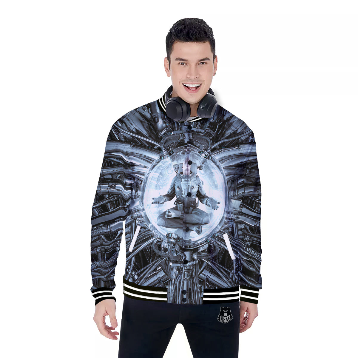 Astronaut In Machine Print Baseball Jacket-grizzshop