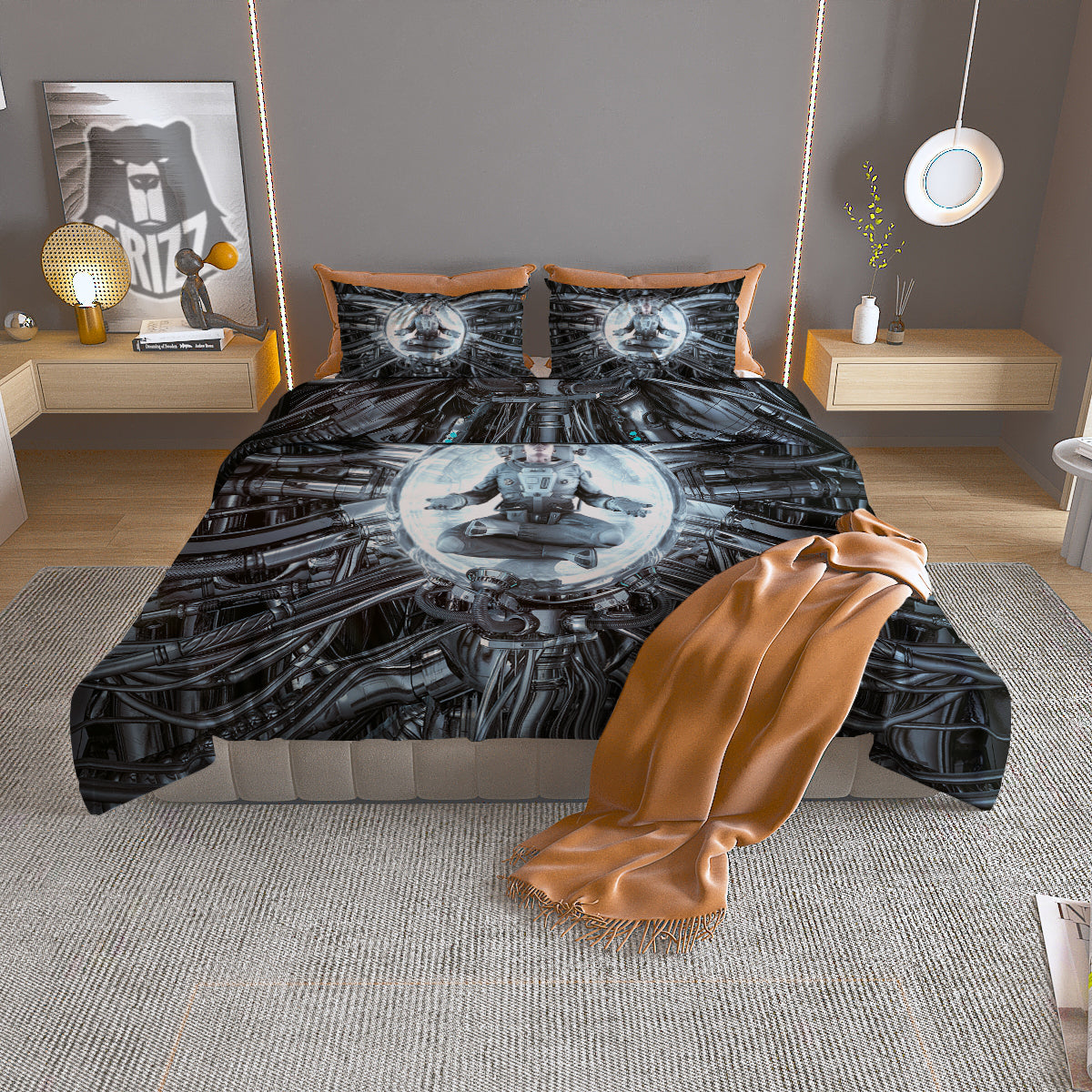 Astronaut In Machine Print Duvet Cover Bedding Set