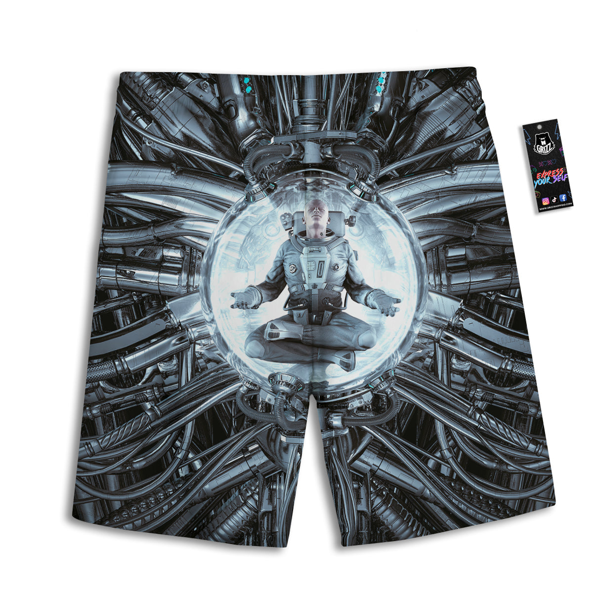 Astronaut In Machine Print Men's Athletic Shorts