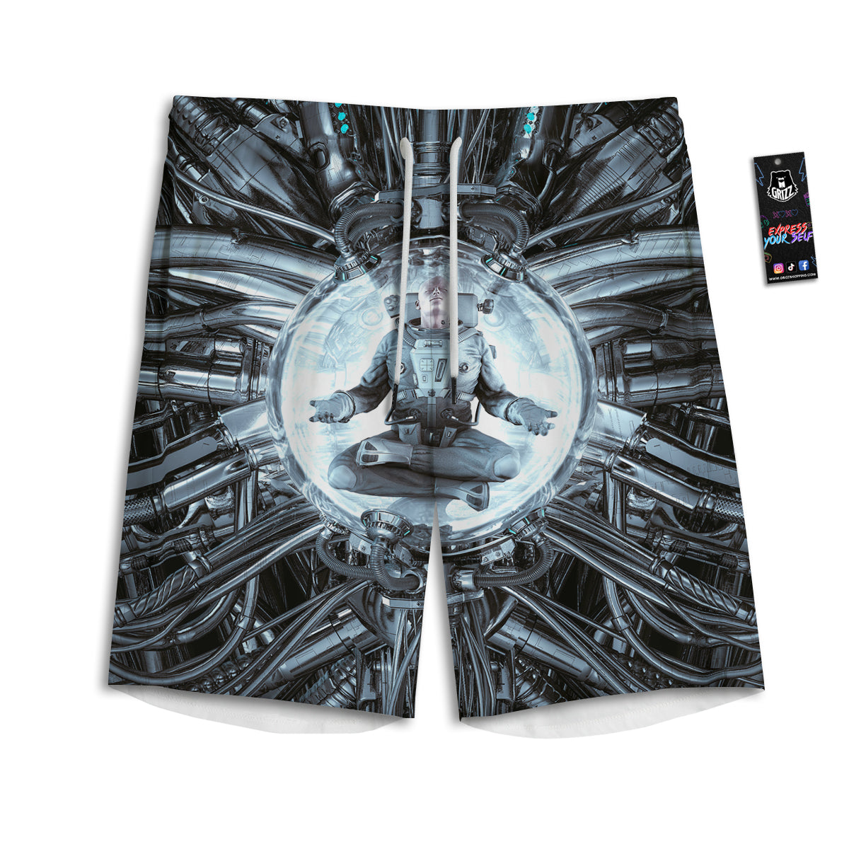Astronaut In Machine Print Men's Athletic Shorts