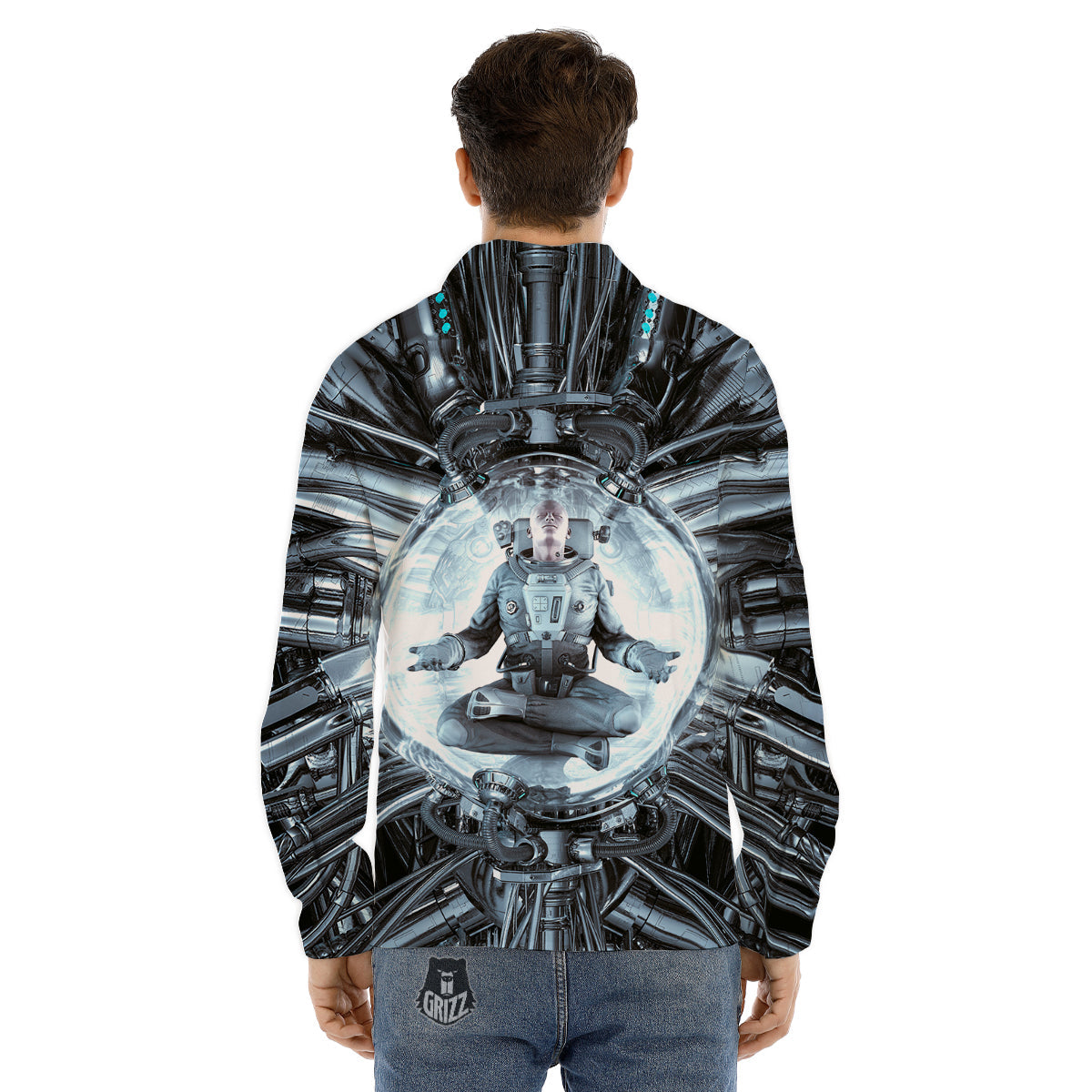 Astronaut In Machine Print Men's Dress Shirts-grizzshop