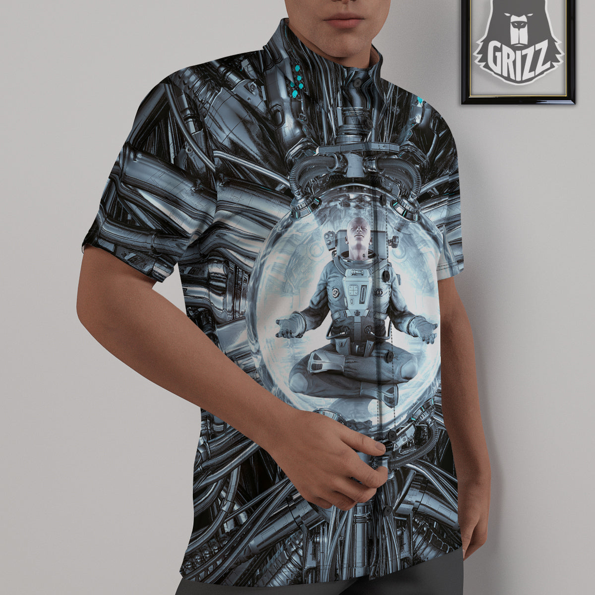 Astronaut In Machine Print Untucked Shirts-grizzshop