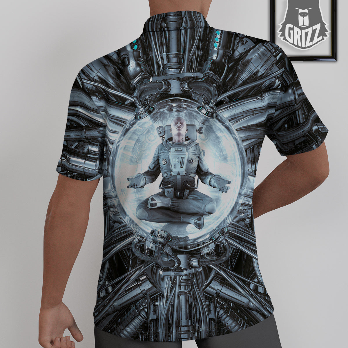 Astronaut In Machine Print Untucked Shirts-grizzshop