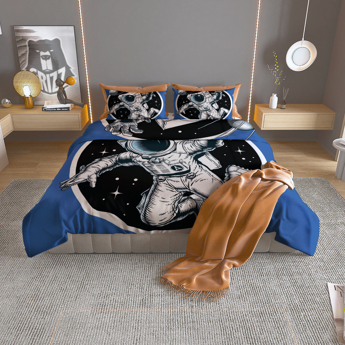 Astronaut In The Space Print Duvet Cover Bedding Set
