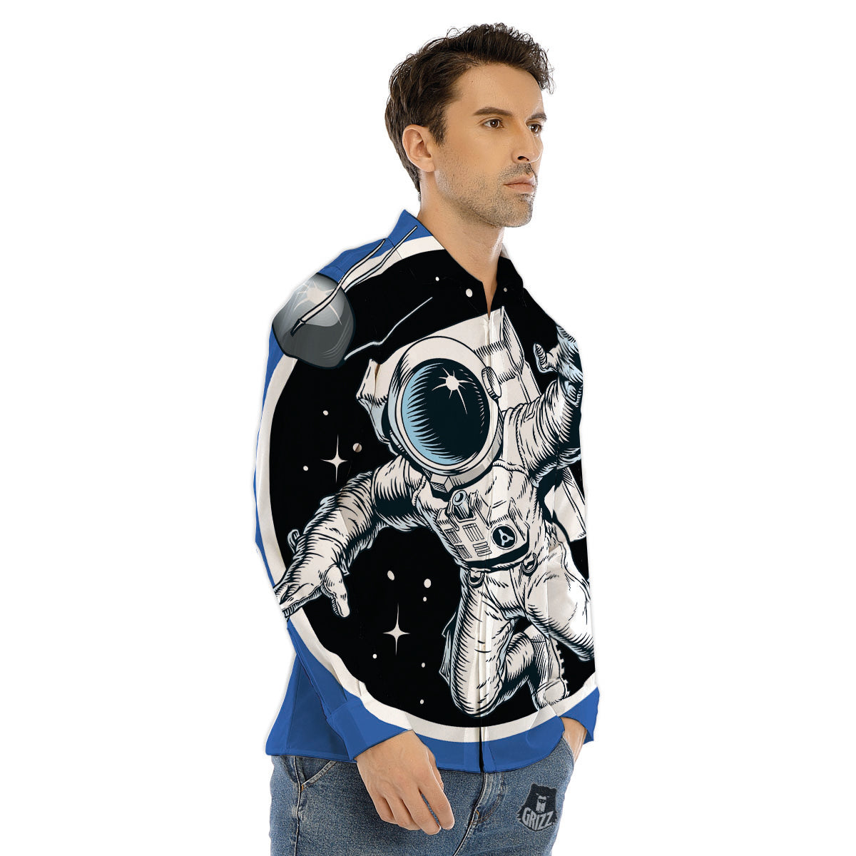 Astronaut In The Space Print Men's Dress Shirts-grizzshop