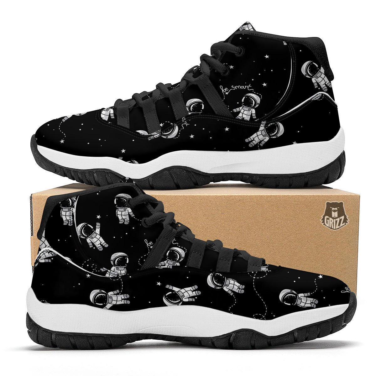 Astronaut Pattern Print Black Bball Shoes-grizzshop