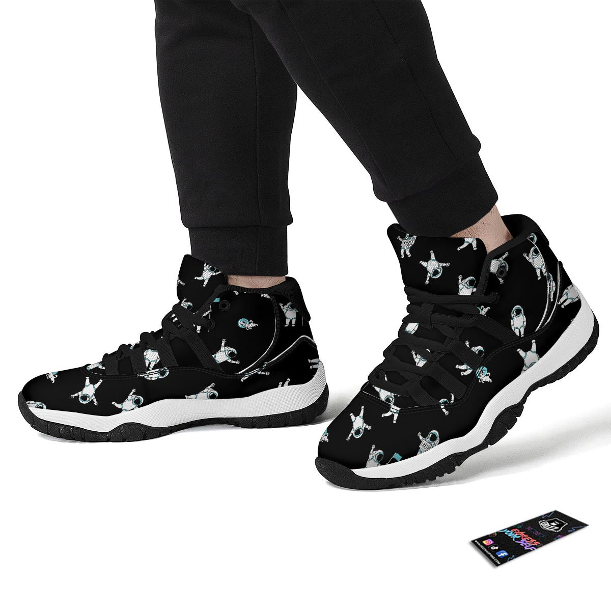 Astronaut Print Pattern Black Bball Shoes-grizzshop