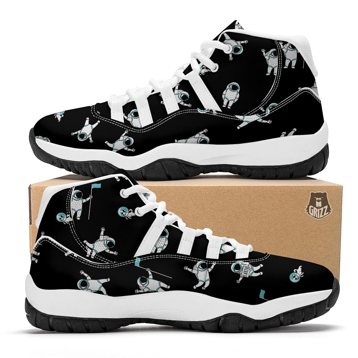 Astronaut Print Pattern White Bball Shoes-grizzshop
