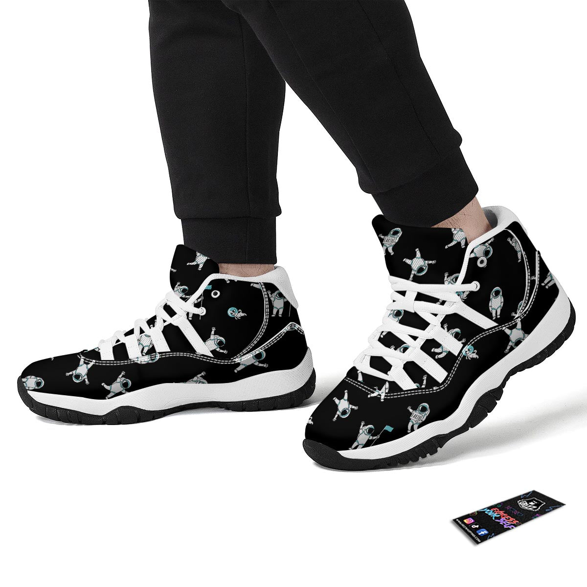 Astronaut Print Pattern White Bball Shoes-grizzshop