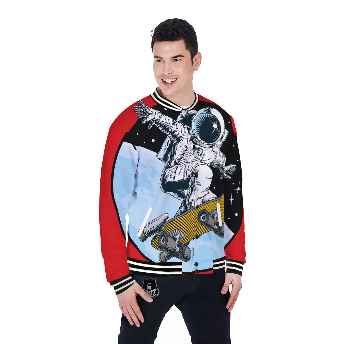 Astronaut Skateboard Print Baseball Jacket-grizzshop