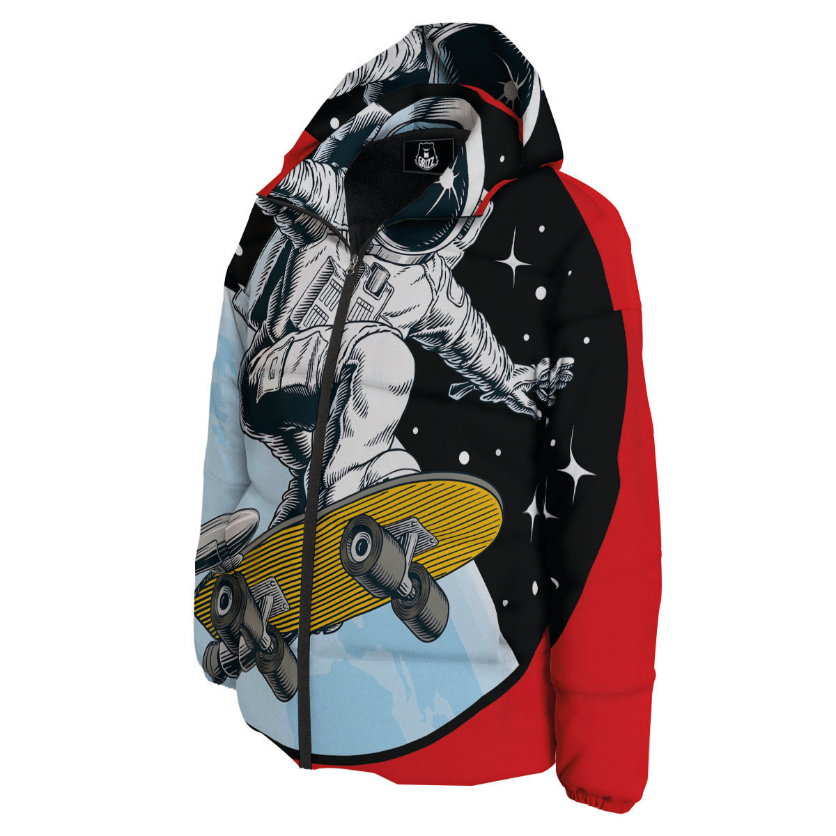 Astronaut Skateboard Print Down Jacket-grizzshop
