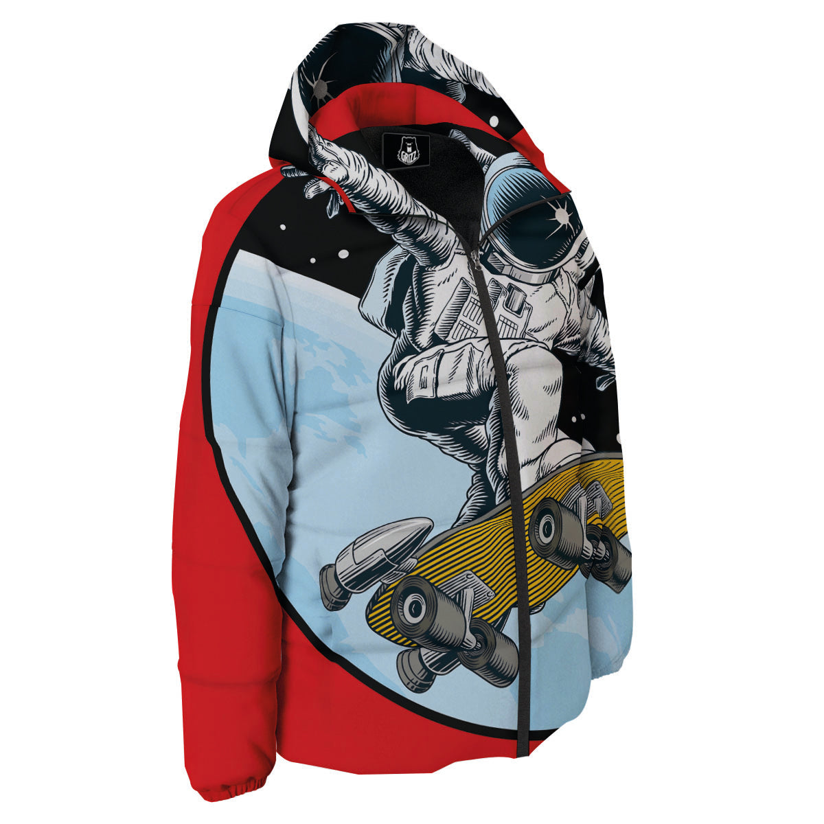 Astronaut Skateboard Print Down Jacket-grizzshop