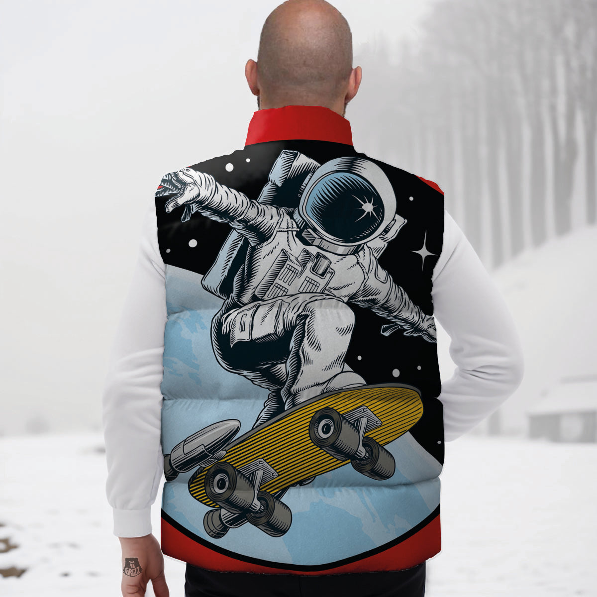 Astronaut Skateboard Print Down Vest