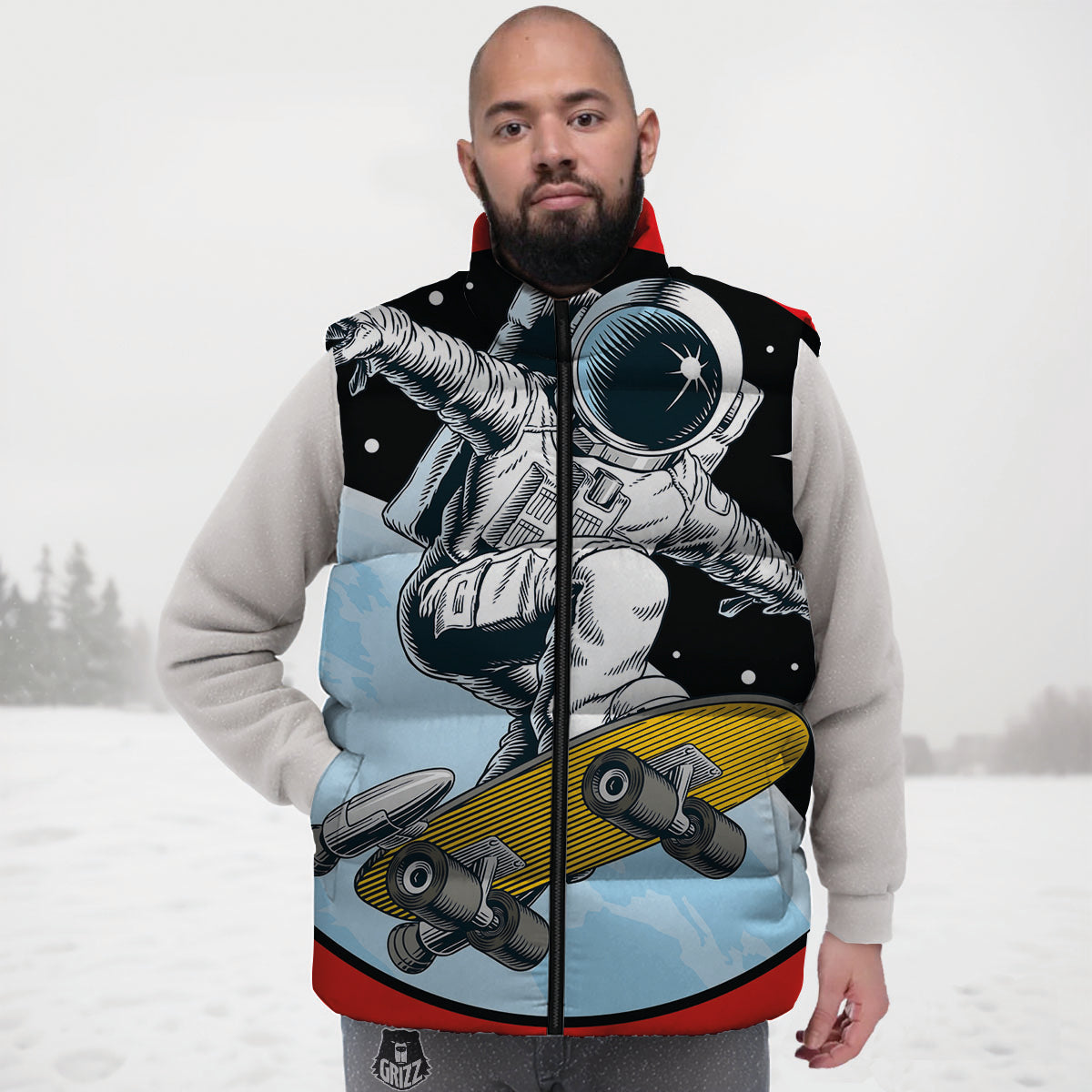 Astronaut Skateboard Print Down Vest
