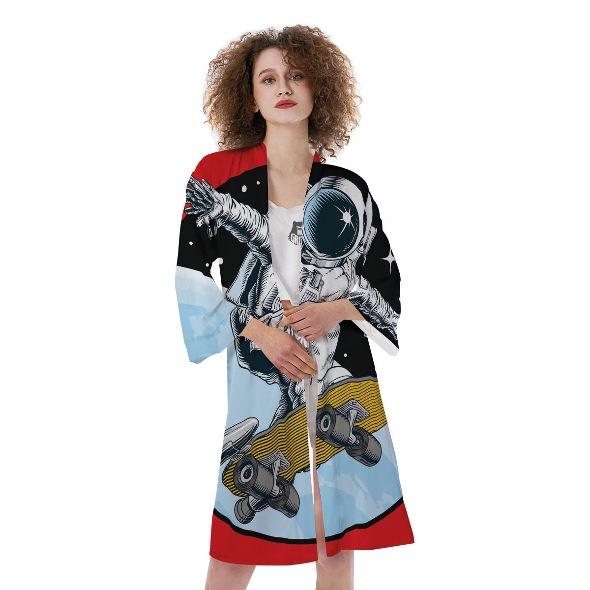 Astronaut Skateboard Print Kimono-grizzshop