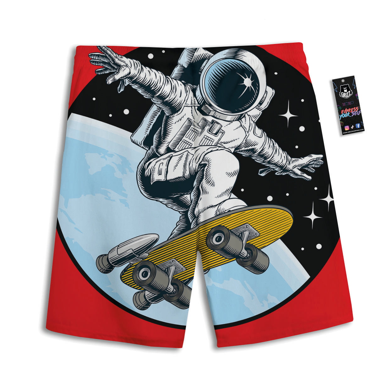 Astronaut Skateboard Print Men's Athletic Shorts