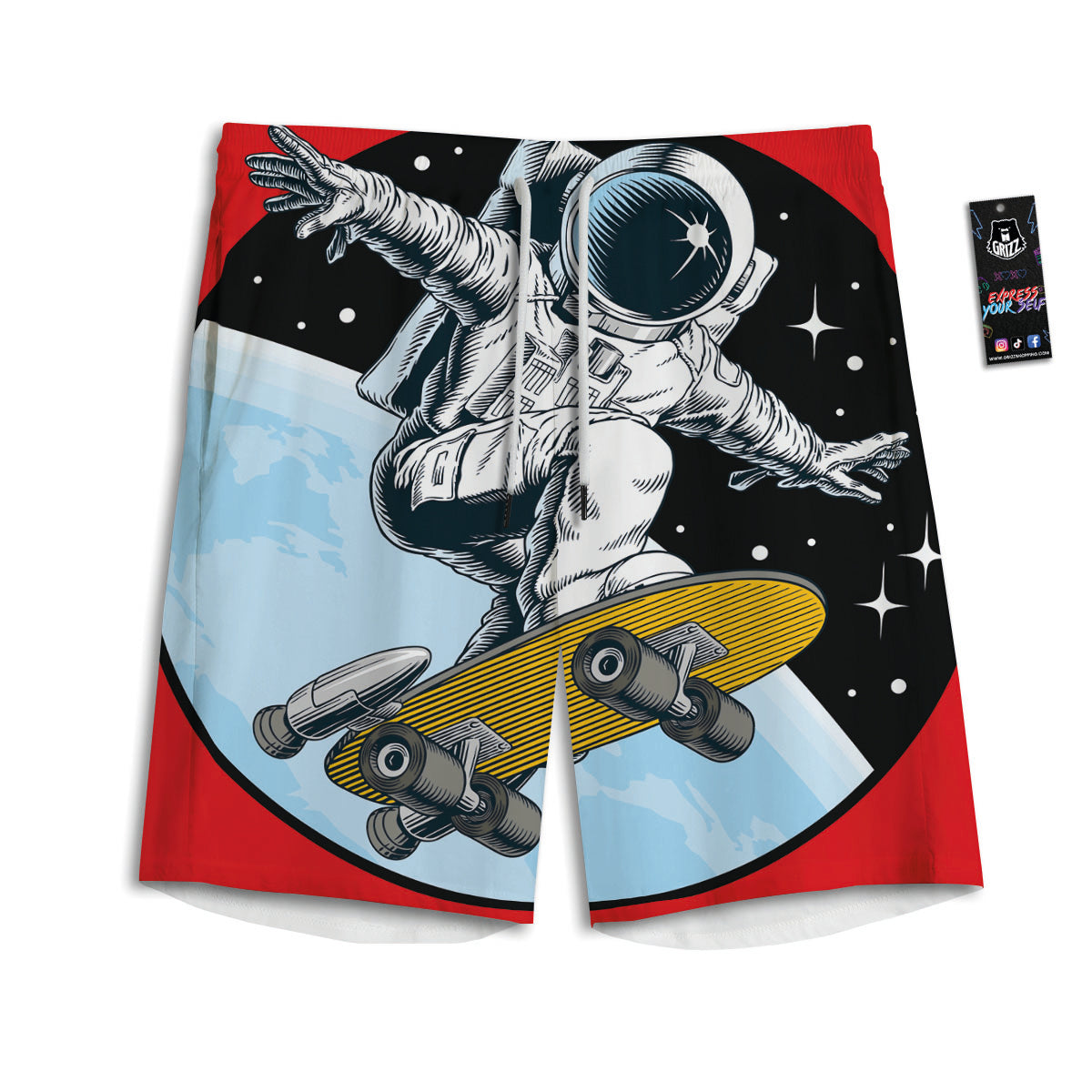 Astronaut Skateboard Print Men's Athletic Shorts
