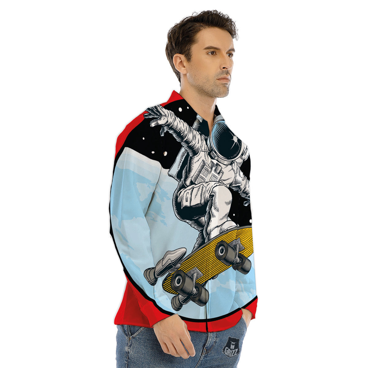 Astronaut Skateboard Print Men's Dress Shirts-grizzshop