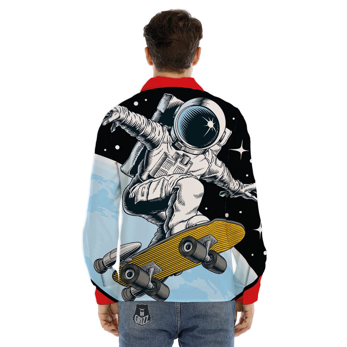 Astronaut Skateboard Print Men's Dress Shirts-grizzshop
