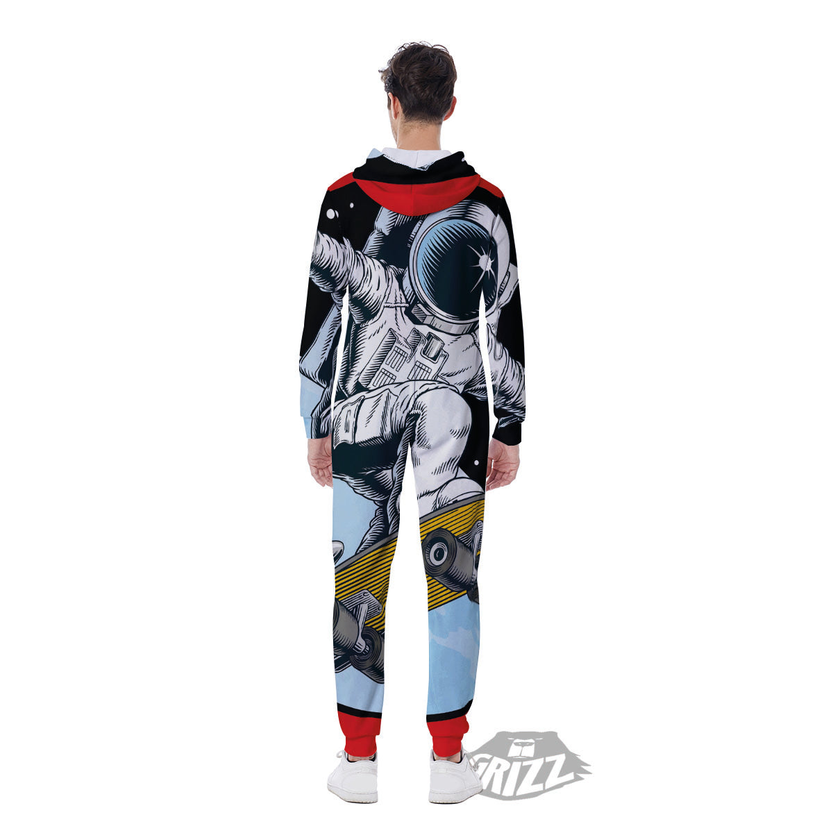 Astronaut Skateboard Print Men's Jumpsuit-grizzshop